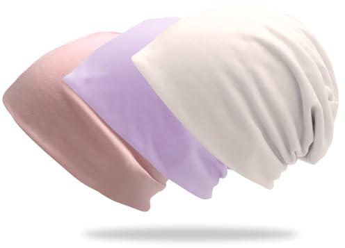 3 Stück Mütze Herren Damen, Beanie Mütze Herren Damen Dünne Laufmütze für Sommer Winter Leichte Kopfbedeckung für Alle Jahreszeiten (Rosa+Lila+Beige)