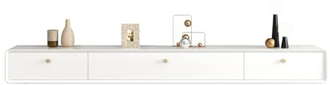 Meuble TV mural moderne avec tiroirs de rangement 160 cm - Finition blanche élégante - Gestion des câbles pour salon