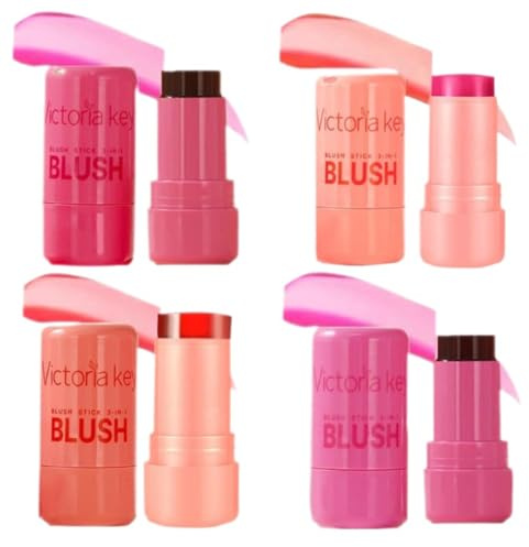 Set de rubo en gelatina para ojos, mejillas y labios, con un toque de fruta fresca, rubor en gelatina en barra para labios, rubor universal para niñas y mujeres (4 unidades) (1)