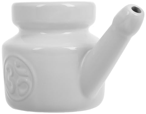 BAZEITFLOW Nasenspülkanne bei Saisonalem Wechsel 350ml aus Keramik für Nasenspülung und Nasenreinigung Elegante Weiße Nasenspülkanne für Yoga und Schonende Nasenpflege