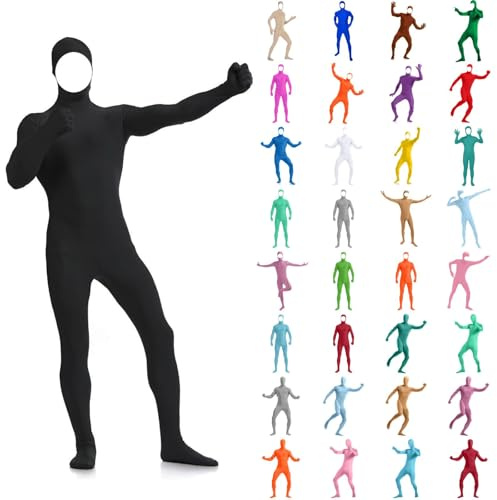 Tuta per tutto il corpo da uomo, donna e unisex per Halloween Greenscreen, costume da cosplay per Carnevale, mascherate e Slenderman, bodysuit a maniche corte, seconda pelle, tuta aderente, taglia, S