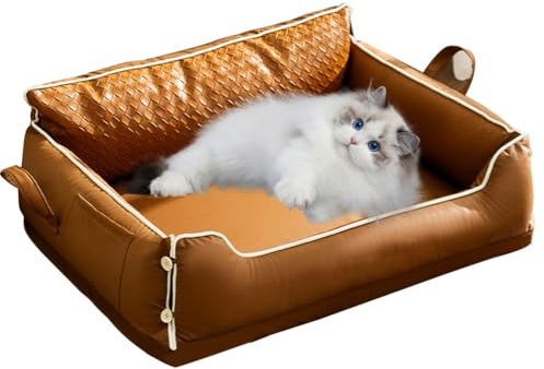 PJDDP Orthopädisches Hundebett, Wasserdicht Hundesofa Mit rutschfeste Unterseite, Katzensofa, Abnehmbar Und Waschbar, Hochdichtes Schaumstoff-Hundesofa,Weiß,M