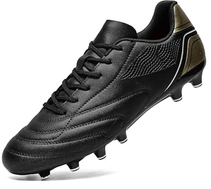 HaloTeam Scarpe da Calcio Uomo Spikes Tacchetti Professionale Scarpe da Allenamento Leggero Antiscivolo Scarpe da Calcetto,Nero Oro,EU 45