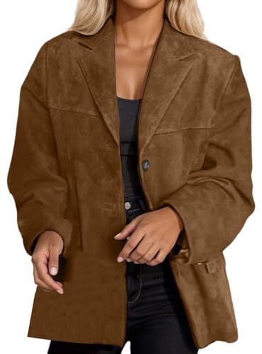 Vestes en daim pour femmes 2025 - Veste en similicuir - Grande taille - Manteau boutonné décontracté - Vêtement d'extérieur tendance pour l'automne n26
