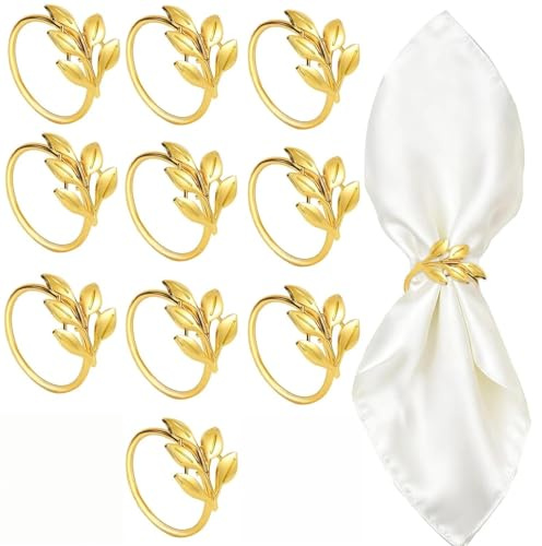 Serviettenringe Gold 10 Stück – Blatt-Design Metall Serviettenringe für Hochzeit, Weihnachten & Tischdekoration –Wiederverwendbare Serviettenschnallen für Familientreffen, Feiern und festliche Anlässe