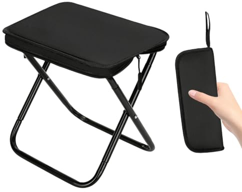 Sgabello pieghevole, 28 x 24 x 28 cm, mini sgabello da campeggio, pieghevole, da campeggio, da esterni, può contenere fino a 130 kg, leggero sgabello da pesca per escursioni, pesca e all'aperto (nero)