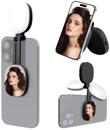 Alta resa cromatica Misurazione Telefono Fotocamera Luce Regolabile Circolare Riflettore 4.5cm Braccio Retrattile Tipo C Ricaricabile per Fotografia Supporto Telefono con LED