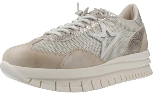 CETTI - Zapatos,Sneakers de Piel y Tela,cordón elástico,Plataforma,Suela de Goma,Plantilla Extraible,Vintage para: Mujer