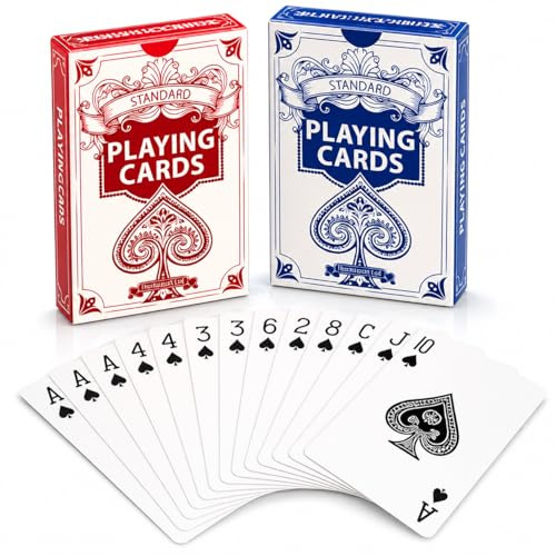 Makii 2 Pack Playing Cards - Red & Blue Professional Superb Handling Classic Poker, Snap, Black Jack, Solitaire, Rummy Card Games Great Travel Companion Deck Of Cards