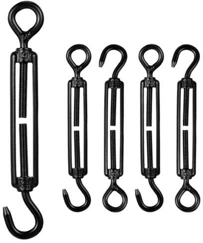 TOVINANNA 5 Stück Spannschloss M5 Edelstahl 304, Schwarze Seilspanner Drahtseil, Sonnensegel Befestigung Set - Verstellbare Spannschraube Haken Öse, Rostfrei Zaunspanner