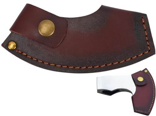 GORGECRAFT Yxbladsskydd av oxläder vintage brun med dubbel tryckknappsstängning perfekt för camping jakt och utomhusaktiviteter.