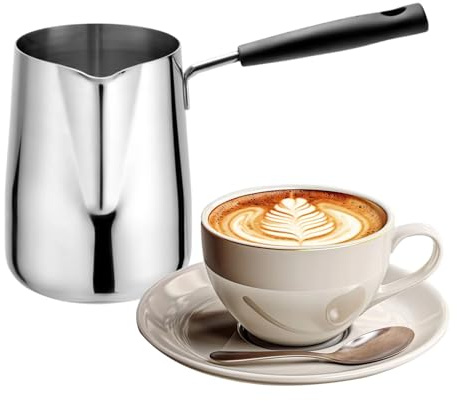 Caffettiera Acciaio – 304 Inossidabile 600ml | Pentolino Caffè Turco | Bricco Scaldalatte Versatore Bevande Tè Cioccolata Calda Cucina Ufficio Estetica Cottura Kit Pro