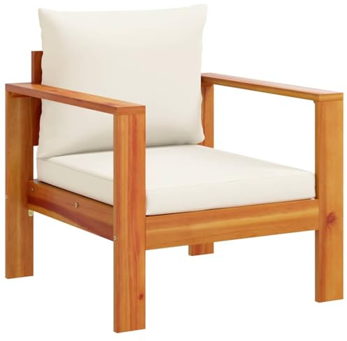 Owoxanthellate Gartensessel mit Kissen Massivholz Akazie - Komfortabler Outdoor Sessel Holz für Garten, Balkon und Terrasse - Bequemer Holzstuhl Lounge Gartenmöbel Beige
