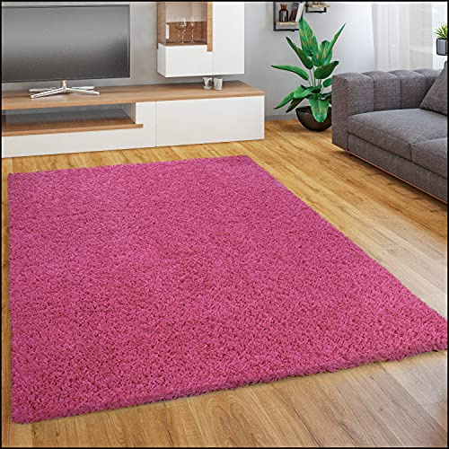 Paco Home Alfombra Salon De Habitacion Pelo Largo Felpa Lisa Moderna Suave, tamaño:150 cm Cuadrado, Color:Pink