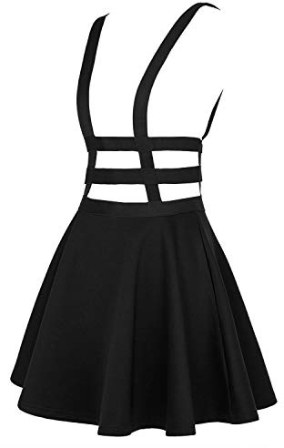 EXCHIC Donna A-Line Mini-Gonna Gonna a Pieghe Senza Spalline (L, Nero)