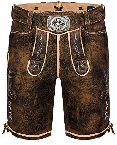 Almbock Lederhose Herren Tracht - Trachtenhose Herren Wildbock (100% Wildleder) - Kurze Lederhose braun Used in Gr. 46-58