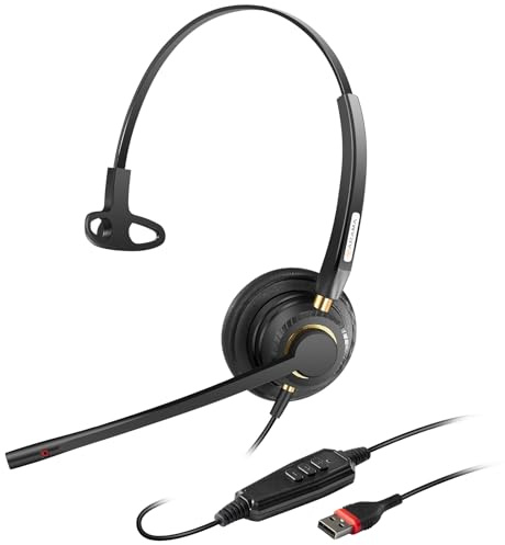 Arama Casque USB avec microphone pour ordinateur portable, casque PC avec suppression du bruit et contrôle en ligne, casque d'ordinateur portable pour softphone, UC, centre d'appel, bureau, fonctionne