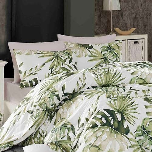 TRAUMSCHLAF Renforcé Bettwäsche Botanic • Hautsympathisch, atmungsaktiv & pflegeleicht • Mit Reißverschluss • Ganzjahresbettwäsche im tropischen Blätterdesign • 155 x 220 cm + 1 Kissenbezug 80 x 80 cm