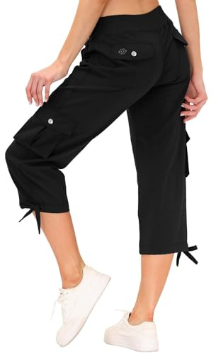 MoFiz Womens Capri Pants 3/4 Cropped Trousers Hiking Cargo Pants 6 Pockets | Relaxed-Fit, Breathable, Quick Dry, Capri Trousers, Casual Daily Wear, Walking, Trekking, Travel, Work, Other Outdoor Sports.