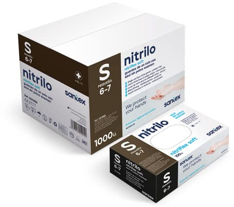 Santex Guantes de nitrilo sin polvo azul | Gama Nitriflex Soft | Guantes desechables de un solo uso | Sin látex | Caja de 100 unidades | Talla S (S)