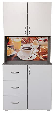 HTI living Küchenbuffet 3 Schubladen Blanca Bistro Küchenschrank Hochschrank Weiß Beton