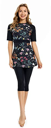 Rash Guard Baddräkt Kortärmad Surfdräkt Modest Badkläder för kvinnor Burkini Beachwear Modesty Simdräkt (S,J2)