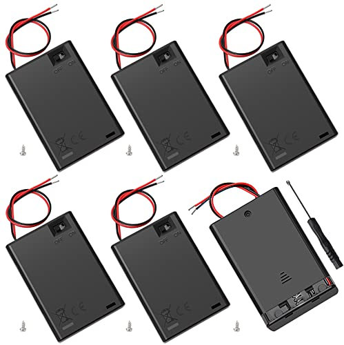 6 PCS 3 AA Battery Holder with Switch and Cover, KUOQIY 3X 1.5V 4.5V AA Battery Holder Case with ON/Off Switch & Wire Leads & Cover, with Screwdriver & Screws