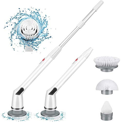 Spin Scrubber, Electric Toilet Floor Scrubbing Brush Cordless Car Cleaning Brush, Shower Scrubber with Long Handle Power Cleaner Brush Set for Kitchen Car Wheel Wash Bathroom Grout Tile Sink Tub