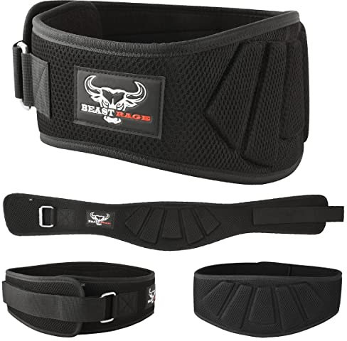 BEAST RAGE Gewichthebergürtel, automatische Verriegelung, Neopren, Lendenwirbelstütze, doppelt gepolstert, Fitnessgürtel, Fitnessstudio, Training für Männer und Frauen, gebogener Griff,
