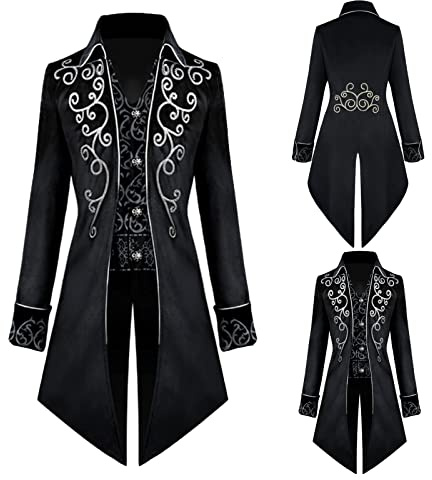 TTOKGZG Medeltida steampunk-frack för män, gotisk, vintage, court-jacka för vuxna (svart, XXXL)