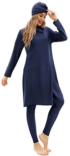 Odizli Burkini Damen Muslim Langarm Lang Badeshirt+Badehose+Badekappe 3tlg Badeanzug Ganzkörper Bademode
