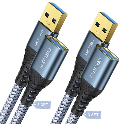 2 Stück USB Verlängerungskabel 1M, USB 3.0 Typ A Stecker auf Buchse Verlängerungskabel High Speed Datenübertragung 5Gbps Kompatibel mit Gamepad, Drucker, Webcam, Tastatur, USB Stick, Hard Drive