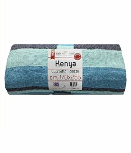 Copriletto Copritutto Telo Arredo Rigato Cotone Kenya mis. 170x255 (Blu)