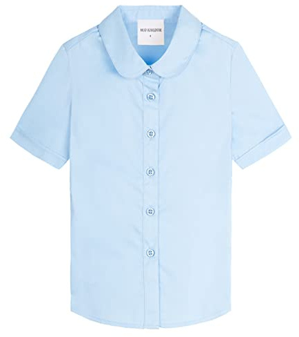 Mud Kingdom Toddler Girls Dress Shirts Peter Pan Collar Short Sleeve Blouse Poplin Button Down Blue 4 Years