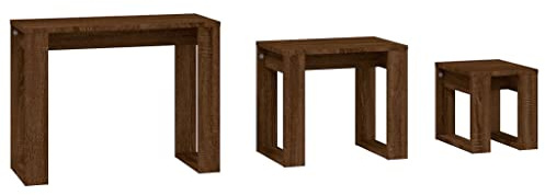 vidaXL Mesas Apilables 3 Piezas Mesita Auxiliar Consola Salón Lateral Sofá Sala de Estar Muebles Mobiliario Madera Contrachapada Color Roble Marrón