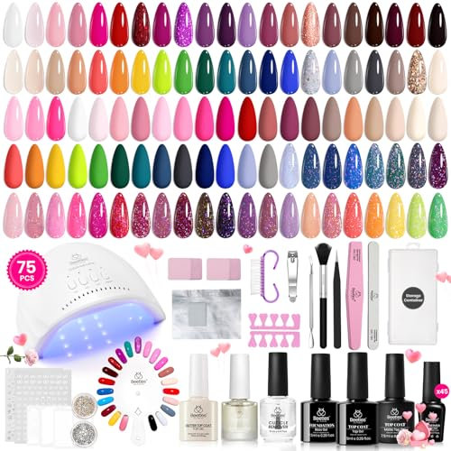 Beetles Coffret de vernis à ongles gel avec lampe UV - 75 pièces Chic Outfits kit de démarrage de vernis à ongles gel 45 couleurs avec base et top coat 5 pièces outils de nail art kit pour femmes
