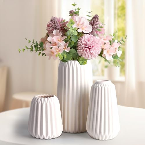 Otauoaea Vasen Deko, Weiße Vase Satz von 3 Deko Aesthetic Keramik Vase für Moderne Home Decor, Vasen Deko Boho Deko Blumenvase für Wohnungsdeko Trockenblumen