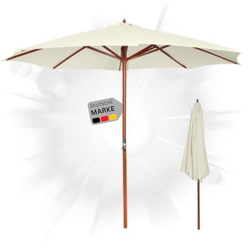 DELUKE® Sonnenschirm aus Holz ANNA | HxB 258x300cm | Sonnenschirm 300 cm Kurbelschirm Standschirm Sonnenschutz Gartenschirm Balkonschirm klassisch