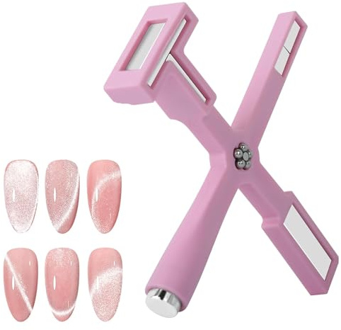 5 in 1 Nail Magnet Set, 2024 New Multi-Function Nail Magnetic Pens with Silicone Protective Case, Magnet Wand for Nail Cat Eyes Design Tool for Home Manicure (PINK)