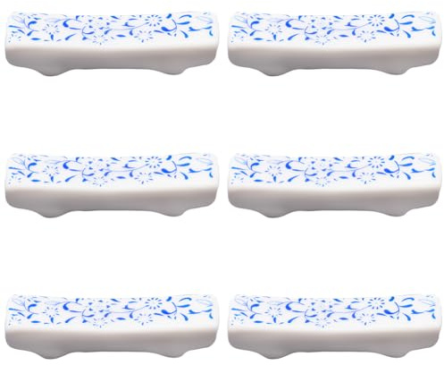 CRASPIRE 6Pcs Chopstick Rest Blue Floral Porcelain Chopsticks Holder Ceramic Japanese Chinese Painted Dinner Spoon Fork Brush Pen Stand Rack Set for Countertop Tableware Home Ornaments Decoration