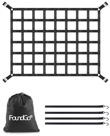 FoundGo Filet de Chargement pour Pick-up [106x127cm] Filet de Remorque Lourd résistant à la déchirure Filet de Chargement Réglable pour SUV Camion, Compris 4X Sangles Fixes, Sac de Rangement