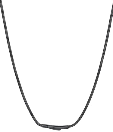 FOCALOOK Cadena Serpiente Redondo Hombre Mujer Collar Fino Negro Acero Inoxidable 316L con Colgante 2mm 55cm Joyería Padre Pareja