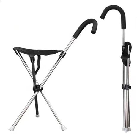 Taburete Ajustable De Muleta Bastón De Asiento Plegable Ajustable Bastón Con Asiento Plegable 3 Patas Silla Muleta De Viaje Patas Para Personas Mayores Aleación De Aluminio