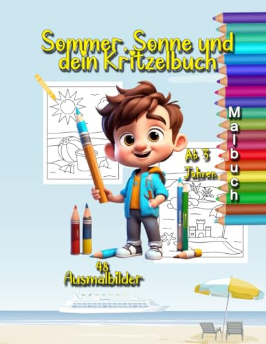 Sonne, Sommer und dein Kritzelbuch | Malbuch für Kinder ab 3 Jahren | Mein erstes Malbuch mit 48 Sommer Motiven | Malbuch DIN A4: Kinder lieben ... für Jungen und Mädchen | Lasst uns malen!
