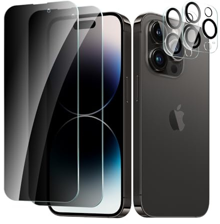 CYYAGE 2 Stück Sichtschutz Schutzfolie für iPhone 14 Pro Max und 2 Stück Kameraschutz, Anti-Spähen Displayschutz HD Blickschutzfolie Privacy Schutzglas Folie, 9H Härte, Kratzfest