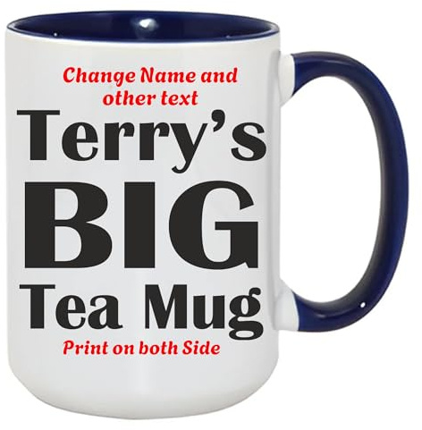Fauntin Gifts Personalised Big Coffee Mug – 15oz Ceramic Cup with Custom Name – Create Your Own Mug – Custom Cup (Blue)