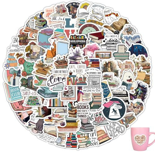 100 Stück Bookish Sticker,Buch Lesen Vintage Aufkleber,Wasserfester Vinylaufkleber,Book Sticker,für Wasserflaschen,Scrapbooking,Tagebuch,Laptop,Skateboard