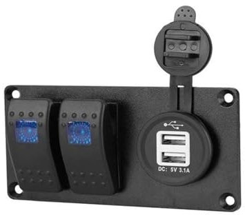 MUEOSI Panneau de Commutation étanche à 2 Gangs 3,1 A avec Double USB, for Bateau Marin, Yacht, Moto, Camion, Voiture, Panneau de Commutation à Bascule Tableau électrique(Blue)