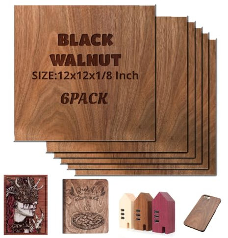 Uadme Compensato di Noce, 6 Pezzi 30cm x 30cm 3mm Fogli di Legno Sottili, per Incisione Laser, Taglio CNC, Pittura Artigianale, Modellazione, Decorazione per la Casa Incisa