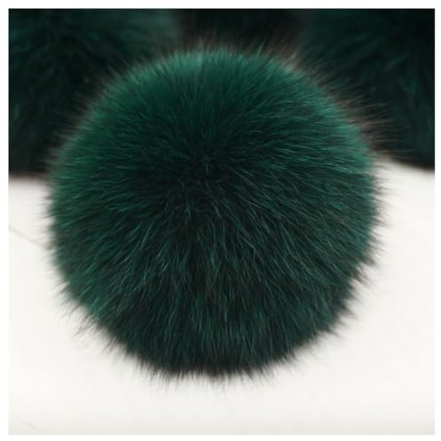 GreatRise 2 StücK Fellbommel für Mützen Künstlicher Haarball Nachahmung Fuchs Haarkugel Kunstpelz Bommel Plüsch Pompon für DIY Hüte, Taschen, Schals, Schuhe, Schlüsselanhänger Dunkelgrün 10cm